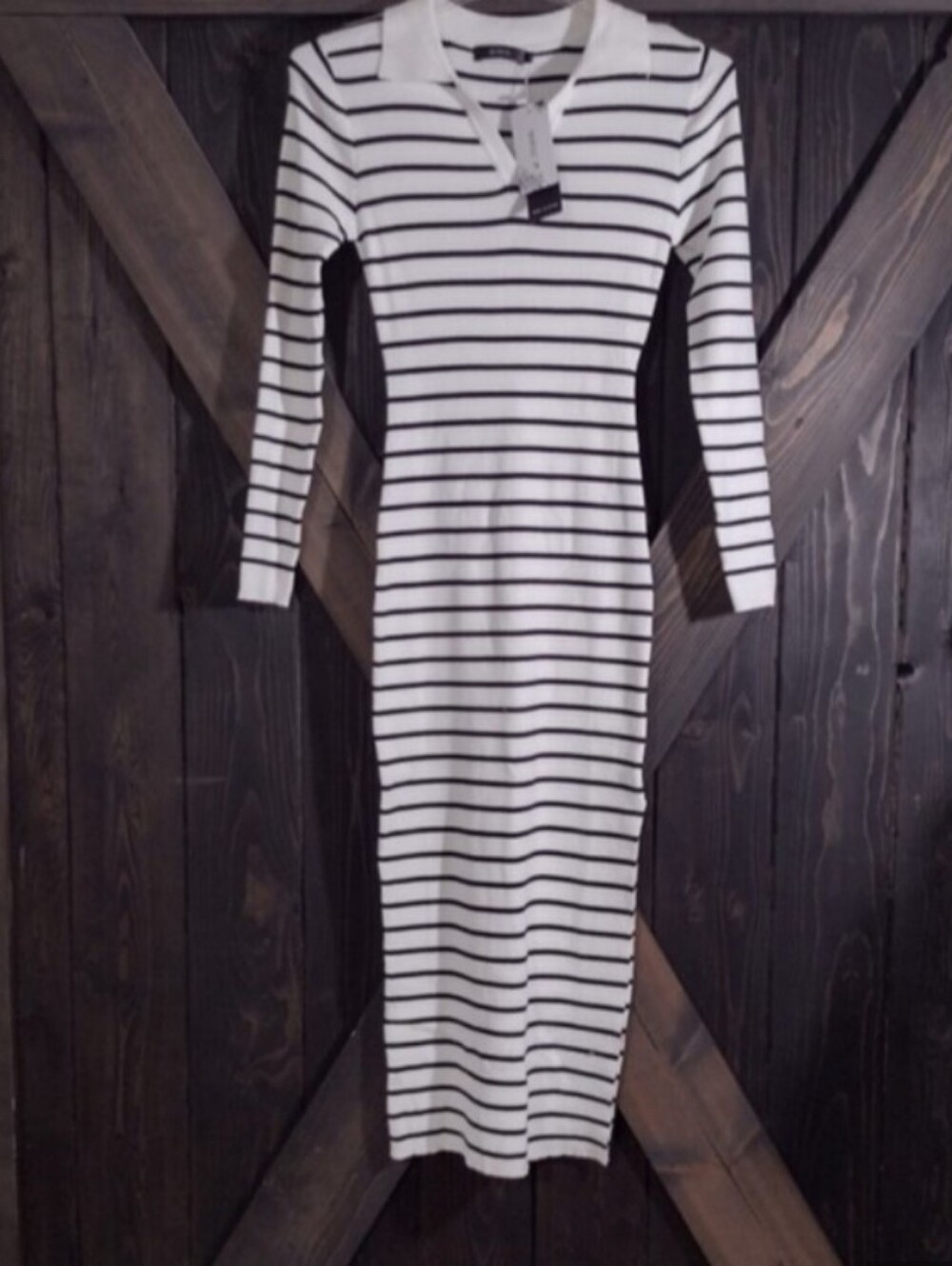 Striped Polo-Collar Maxi Dress in White & Black